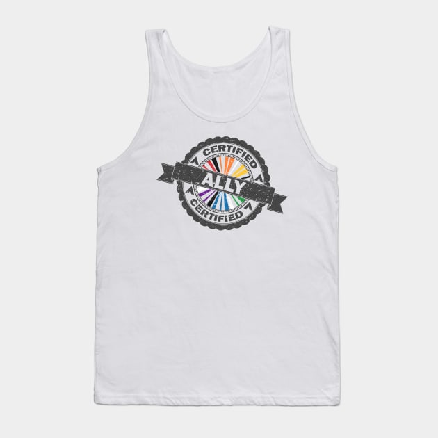 Certified LGBT Ally Pride Seal of Approval with Pride Flag Background Tank Top by LiveLoudGraphics